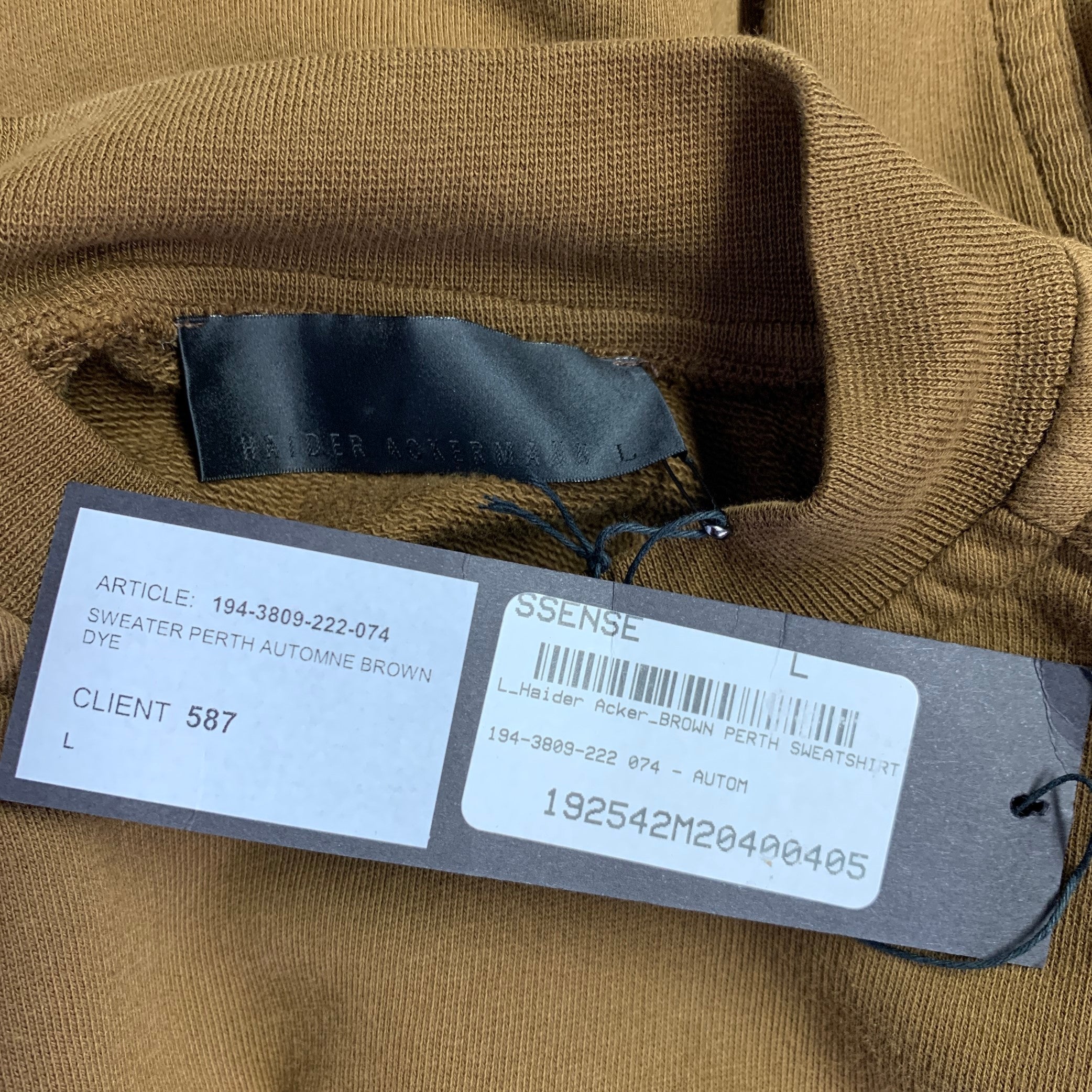 HAIDER ACKERMANN Size L Brown Cotton Blend Crew Neck Sweatshirt