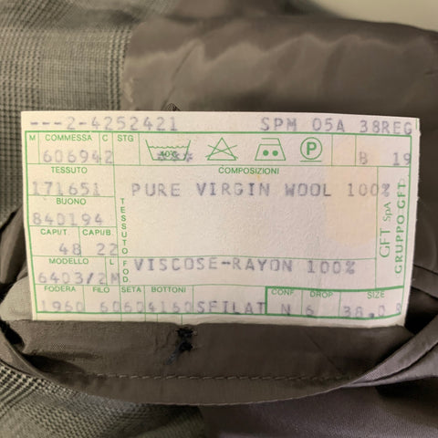 VALENTINO Size 38 Grey Black Glen Check Virgin Wool Peak Lapel Sport Coat