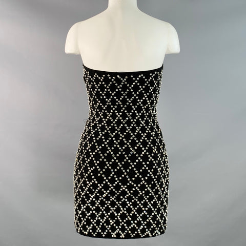 RETROFETE Size XS Black Silver Viscose Crystal Embellishment Strapless Mini Dress