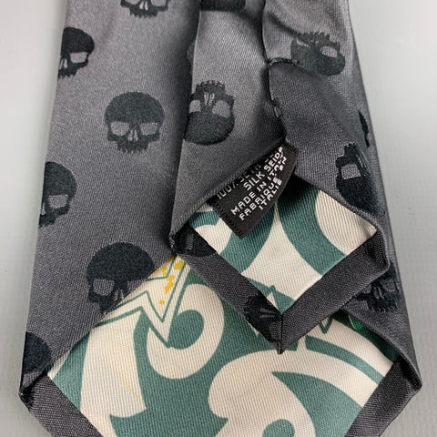 JOHN RICHMOND Charcoal Skull Silk Tie