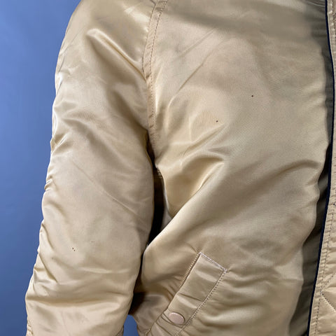 ALPHA INDUSTRIES Size S Beige Olive Yellow Embroidery Nylon Bomber Jacket