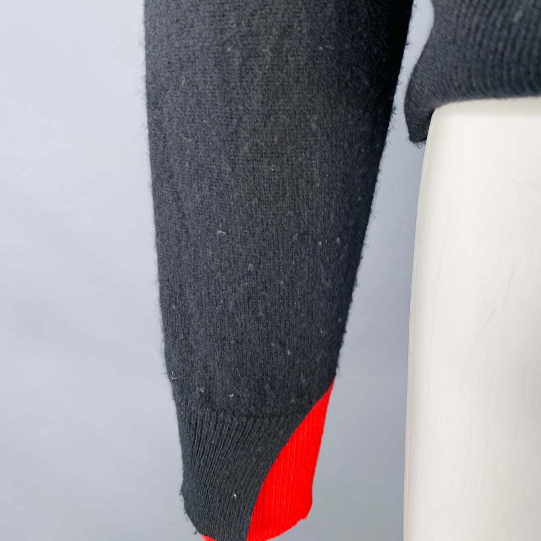 ZADIG & VOLTAIRE Size S Black Silver Red Cashmere Rhinestone Stars Raw Edge Pullover