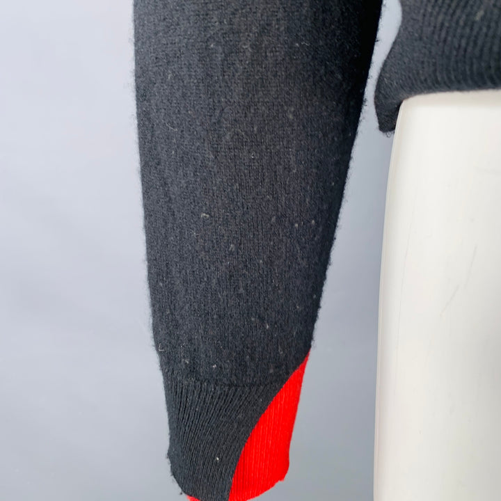 ZADIG & VOLTAIRE Size S Black Silver Red Cashmere Rhinestone Stars Raw Edge Pullover