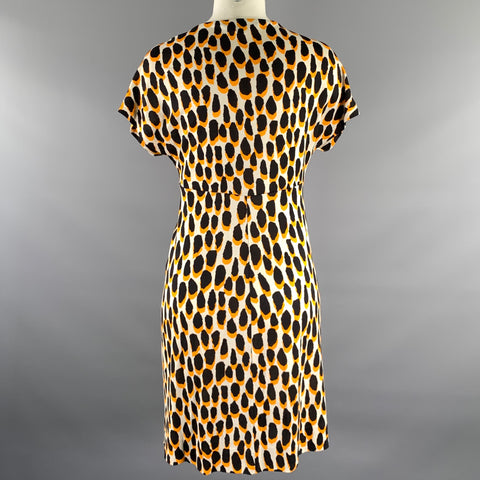 DIANE VON FURSTENBERG Size 2 Orange Black Silk Jersey Animal Print Pull On Dress