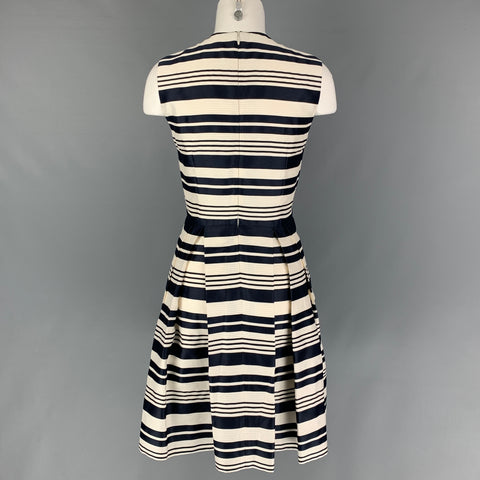RED VALENTINO Size 6 Navy White Viscose Blend Stripe Sleeveless Dress