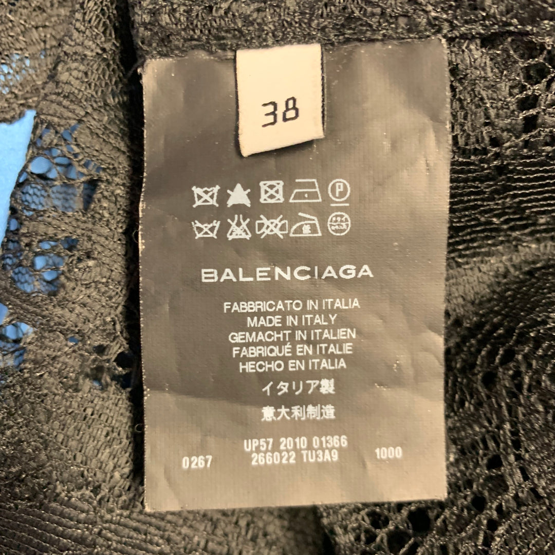 BALENCIAGA Size S Black Blue Polyester Blend Lace Sleeveless Shirt