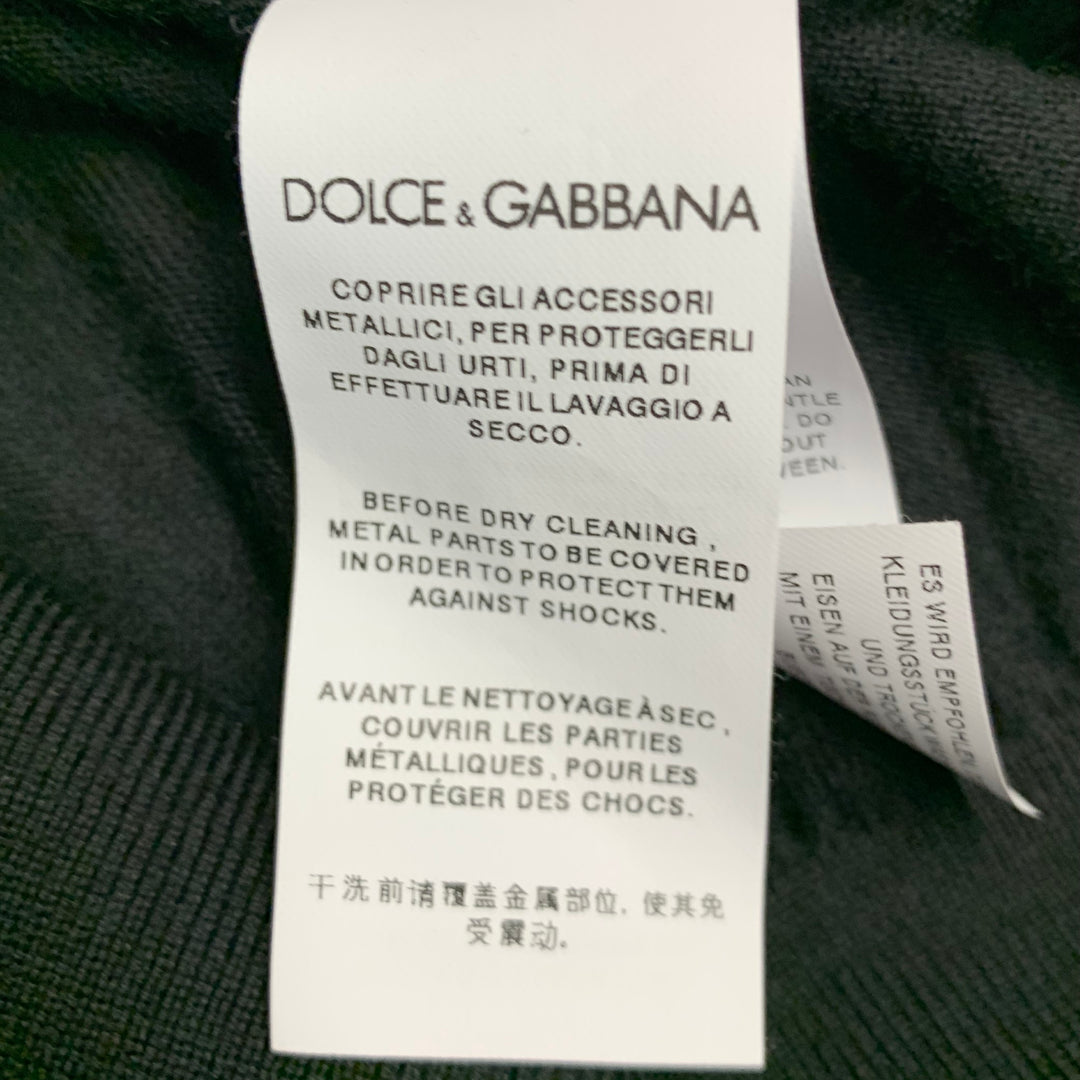 DOLCE & GABBANA Size M Black Beaded Honeybee Applique Cashmere Buttoned Polo