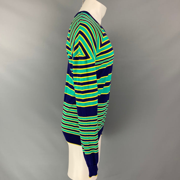 JIL SANDER x RAF SIMONS SS11 Size M Green Blue Stripe Cotton Crew Neck Pullover