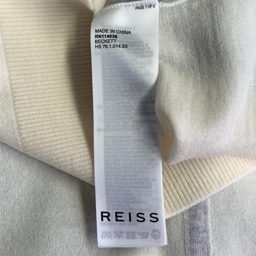REISS Size S Beckett Cream Sage Color Block Wool Blend Jersey Zip Up Polo
