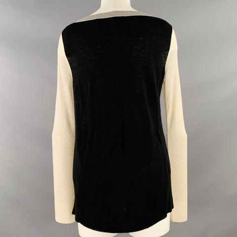 REBECCA TAYLOR Size S Grey Black White Nylon Blend Mixed Fabrics Casual Top