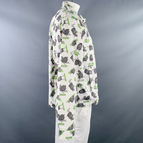 UNION Size L White Green Grey Print Cotton Shirt Jacket