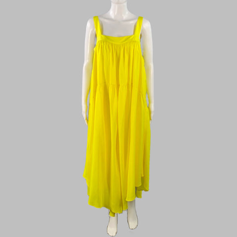 Robe trapèze volantée en soie jaune ANAAK taille S