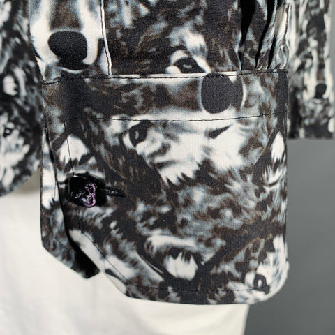 BILLIONAIRE COUTURE Size XL Black White Wolf Print Long Sleeve Shirt