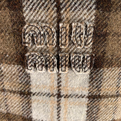 MIU MIU Size 2 Beige Brown Wool Blend Plaid Leather Mini Skirt