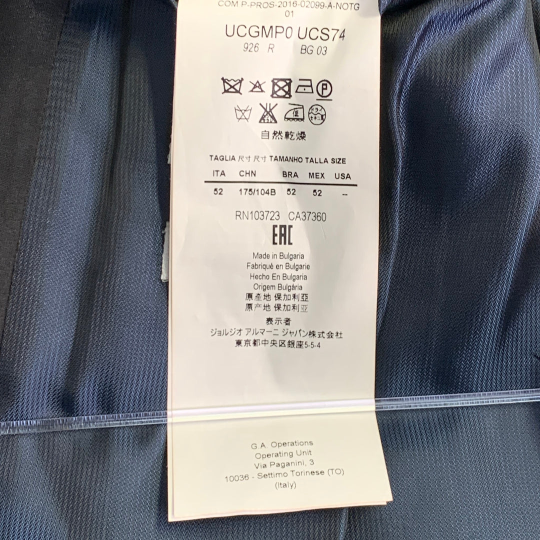 ARMANI COLLEZIONI Size 42 Navy Black Plaid Cotton Velvet Peak Lapel Sport Coat