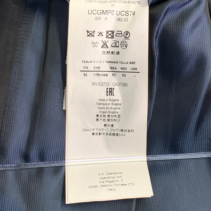 ARMANI COLLEZIONI Size 42 Navy Black Plaid Cotton Velvet Peak Lapel Sport Coat