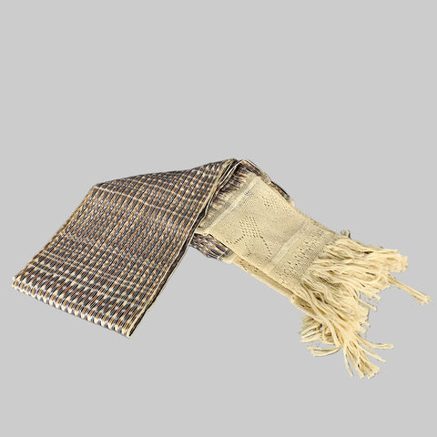 Écharpe au crochet VINTAGE en tissu mélangé crème et marine