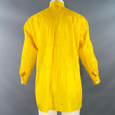 ISSEY MIYAKE Size XS Yellow Wrinkled Polyester Nehru Collar Oversized Long Sleeve Shirt