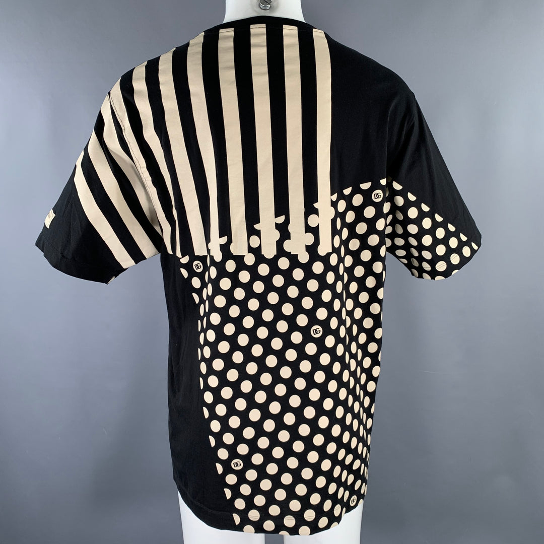 DOLCE & GABBANA Size 38 Black White Polka Dot Stripes Cotton Short Sleeve Shirt