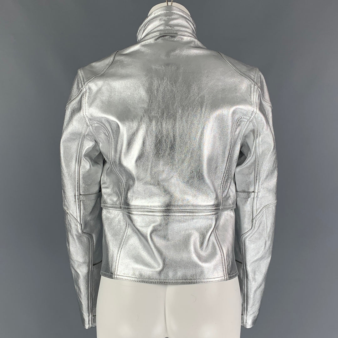 RALPH LAUREN Black Label Size M Silver Leather Metallic Lambskin Jacket