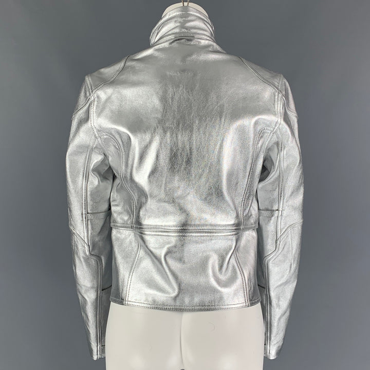 RALPH LAUREN Black Label Size M Silver Leather Metallic Lambskin Jacket