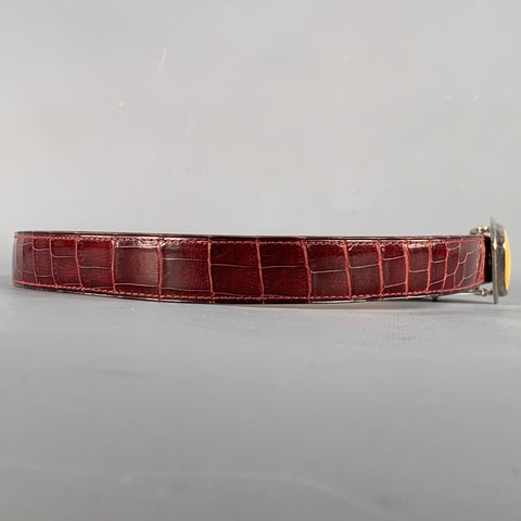 APRIL in PARIS Size S Burgundy Yellow Embossed Sterling Silver Belt
