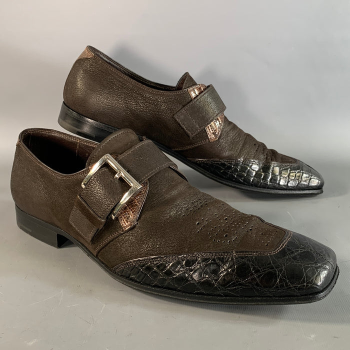 PRADA Size 8 Brown 2P 1403 Leather Monk Strap Loafers
