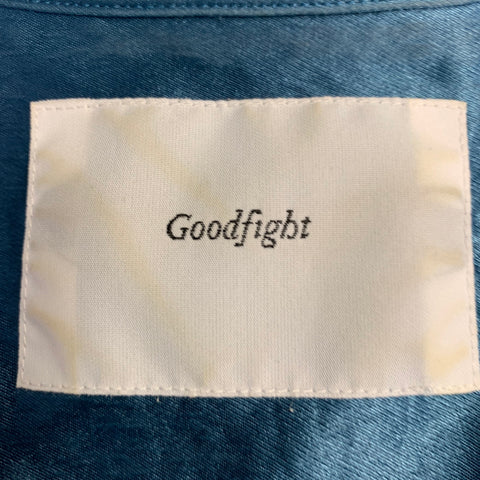 GOODFIGHT Size L Blue Grey Venus Fly Trap Embroidery Satin Camp Short Sleeve Shirt