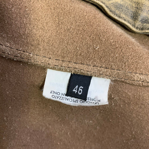 GUCCI par Tom Ford 2003  Taille 36 Beige Olive  Veste en cuir zipée peinte à la main multicolore