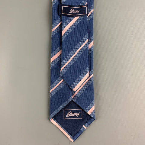 BRIONI Blue Pink Diagonal Stripe Silk Tie
