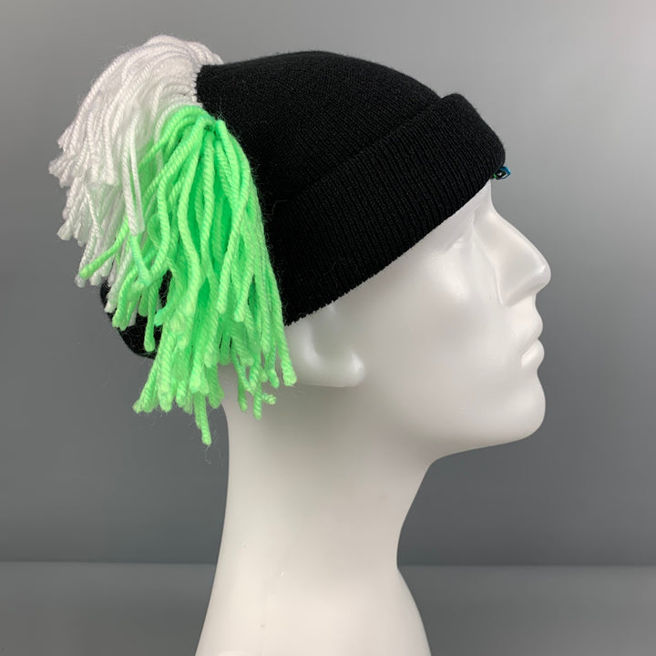 99 PERCENTIS Black Multi-Color Acrylic Fringe Beanie