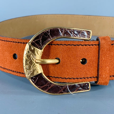 PRADA Size 32 Orange Gold Suede Belt