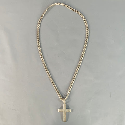 Collier Pendentif Croix Strass Chaîne Argent Sterling VINTAGE