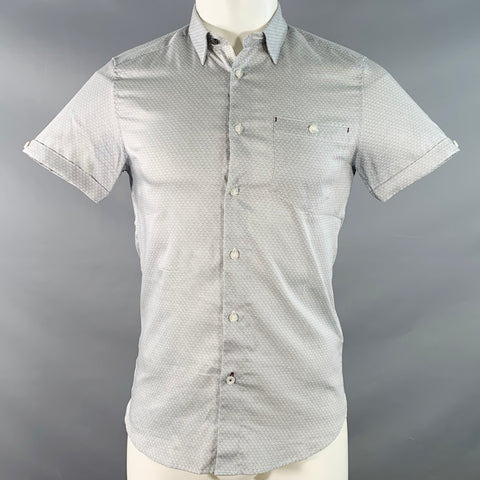 TED BAKER Size XS Donald White Navy Geometric Cotton One Pocket Short Sleeve Shirt