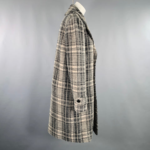 ELIE TAHARI Size S Grey Black Nylon Blend Plaid Double Breasted Coat
