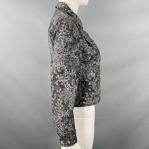 MARC JACOBS Size S Black White Denim Rhinestones Cropped Jacket