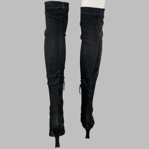THE ROW Size 7.5 Black Suede Square Toe Thigh High Boots