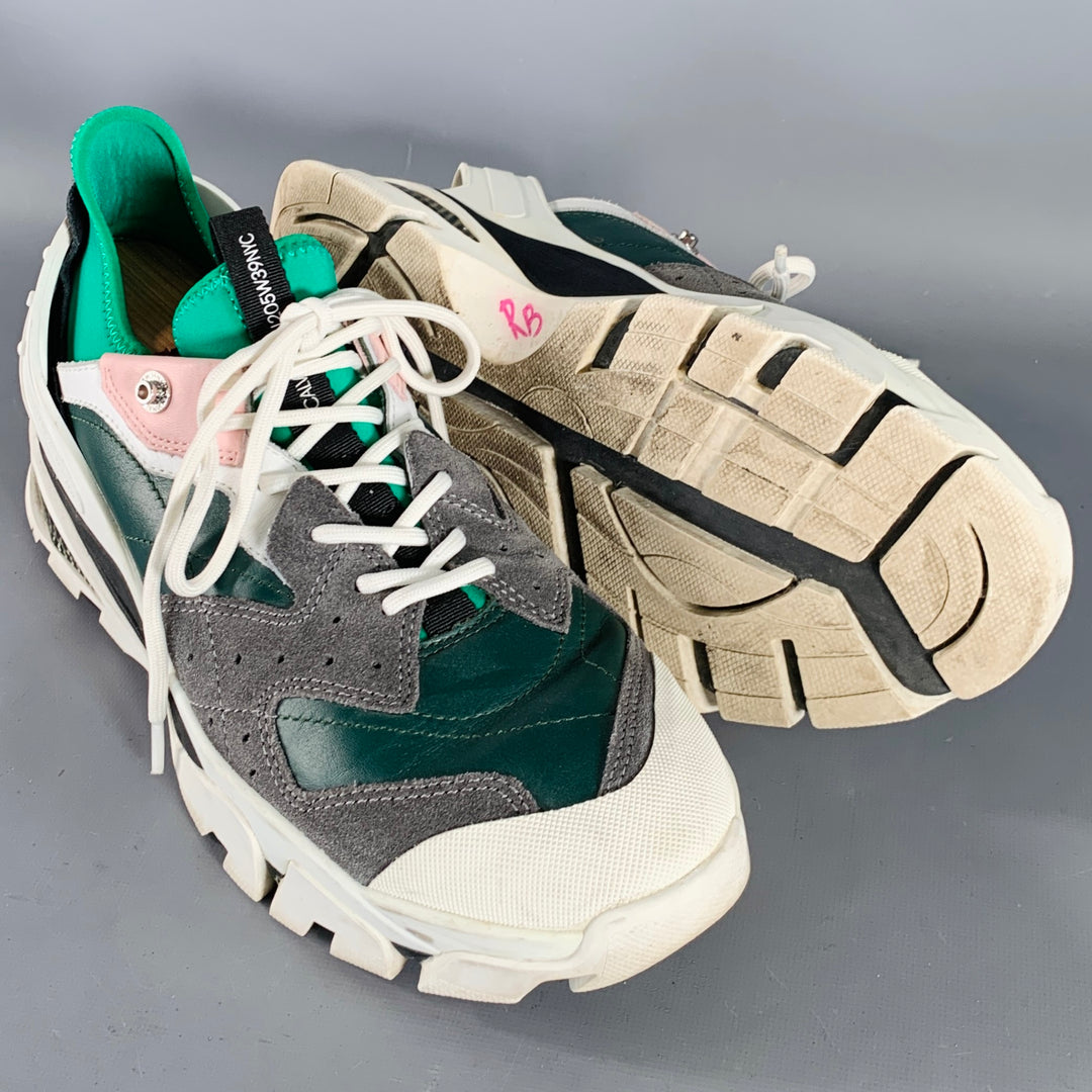 CALVIN KLEIN 205W39NYC 2018 Size 11 Green Grey Pink Color Block Leather Sneakers
