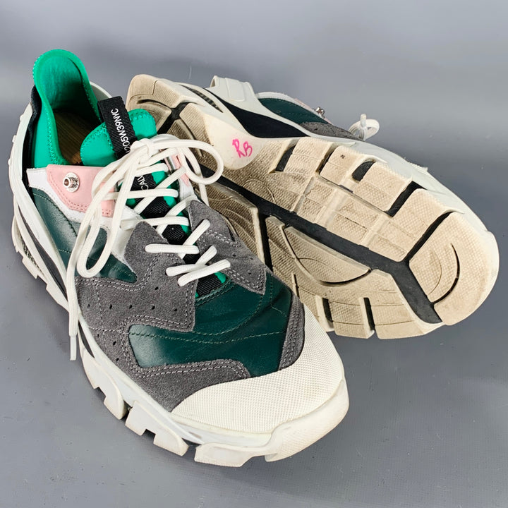 CALVIN KLEIN 205W39NYC 2018 Size 11 Green Grey Pink Color Block Leather Sneakers