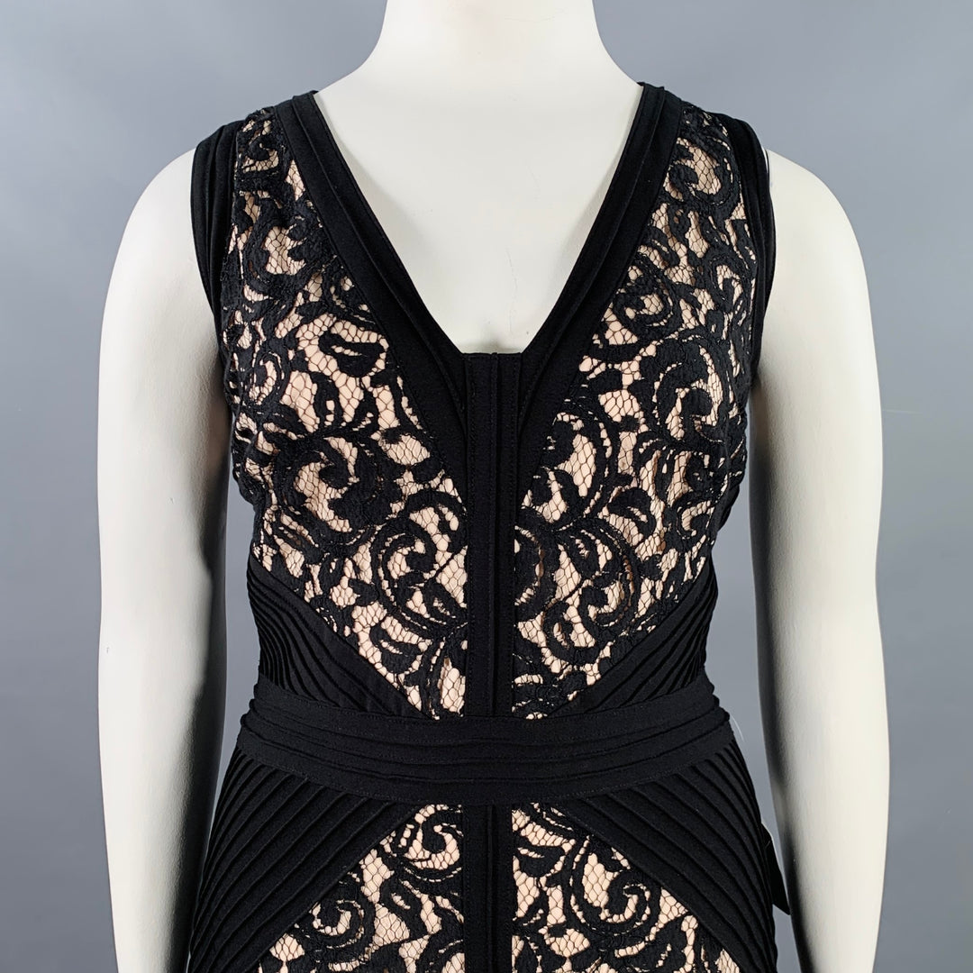 TADASHI SHOJI Size 16 Black Pink Cotton Blend Lace V-Neck Knee Length Dress  – Sui Generis Designer Consignment