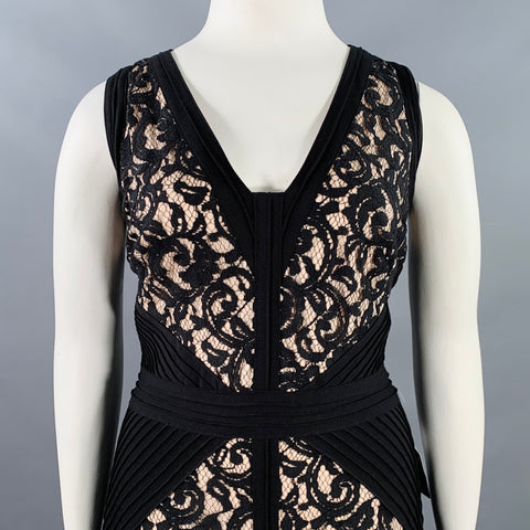TADASHI SHOJI Size 16 Black Pink Cotton Blend Lace V-Neck Knee Length Dress
