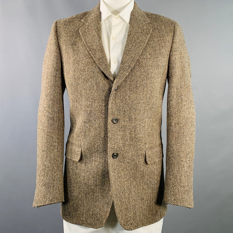 O'CONNELL'S Size 42 Long Brown Herringbone Wool Sport Coat