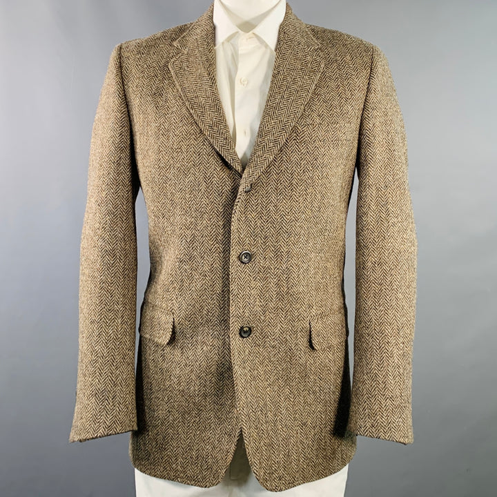 O'CONNELL'S Size 42 Long Brown Herringbone Wool Sport Coat