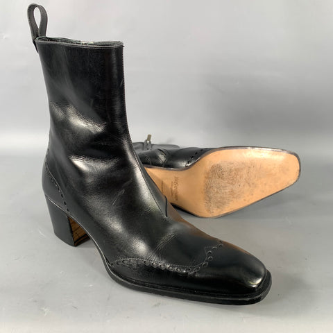 YVES SAINT LAURENT Size 6.5 Black Perforated Leather Lace Up Boots