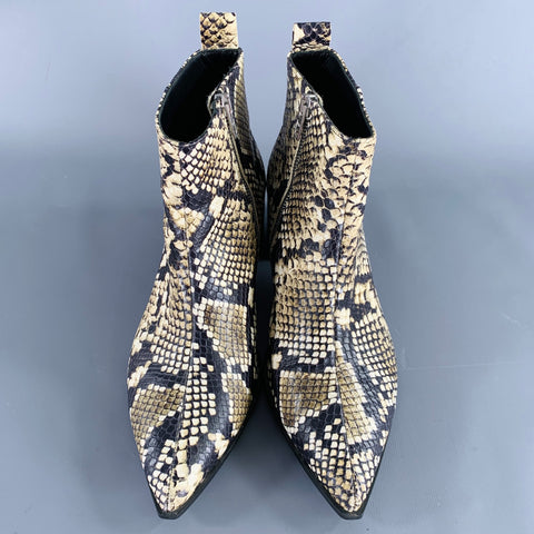 EVERLANE Size 6.5 Brown Cream Leather Snake Embossed Boots