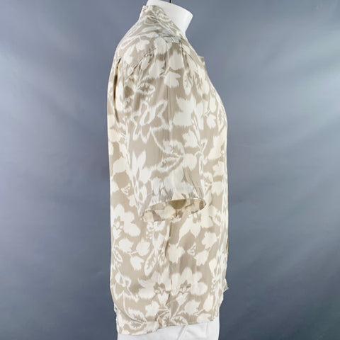 BYBLOS Size 46 Tan Cream Floral One Pocket Short Sleeve Shirt