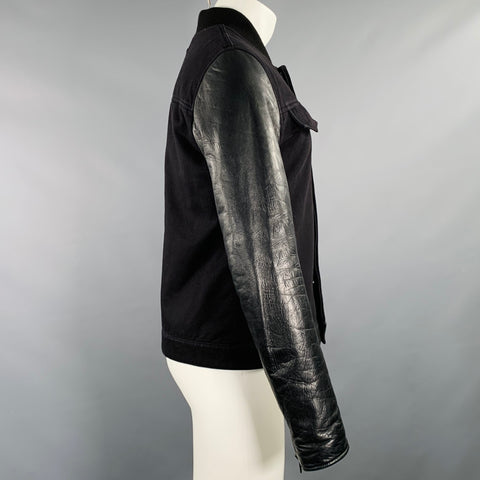 ALEXANDER WANG Size S Black Mixed Fabrics Cotton Lamb Leather Varsity Jacket