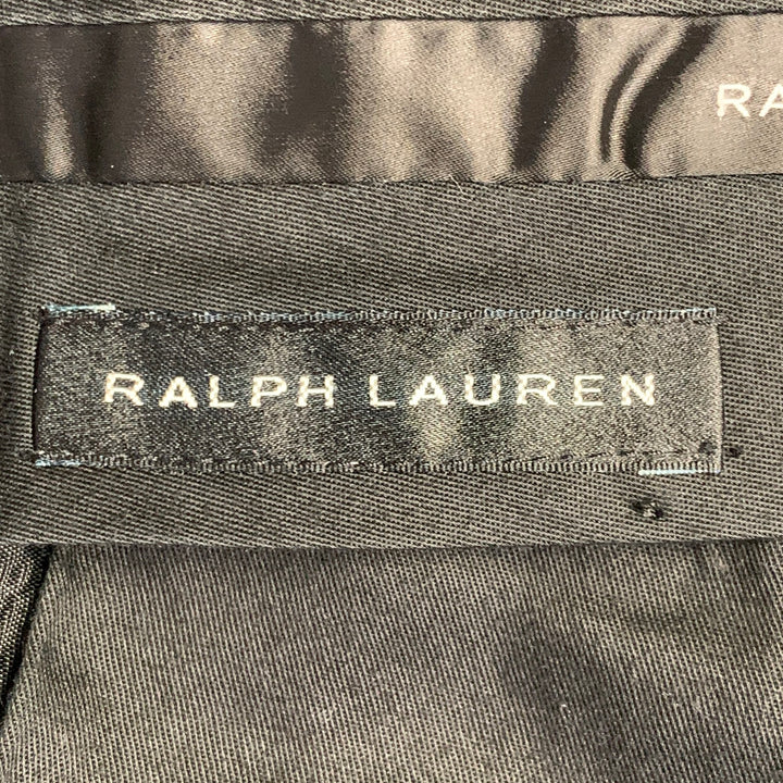 RALPH LAUREN Size 38 Regular Black Pinstripe Wool Double Breasted Peak Lapel Suit