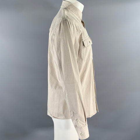 ERMENEGILDO ZEGNA Size M Tan Cotton Western Long Sleeve Shirt