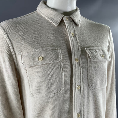 J.CREW Size L Off White Knit Cotton Blend Long Sleeve Shirt